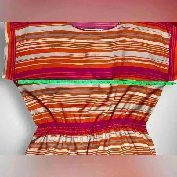 Banana Republic Womens Blouse Size Small Red Pink White Stripes Elastic Waist - Picture 3 of 8